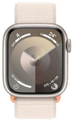 Apple Watch Series 9 (Cellular + GPS) - 64GB - 45mm - Starlight Aluminum Case with Starlight Textile Sport Loop - Small/Medium Size