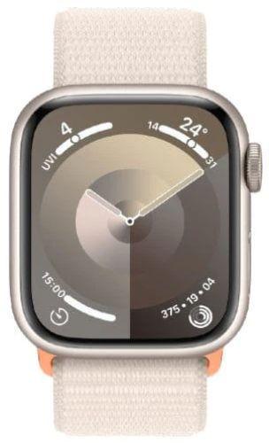 Apple Watch Series 9 (Cellular + GPS) - 64GB - 45mm - Starlight Aluminum Case with Starlight Textile Sport Loop - Small/Medium Size