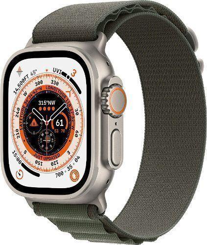 Apple Watch Ultra (Cellular + GPS) - 32GB - 49mm - Titanium Titanium Case with Green Textile Alpine Loop Band - One Size