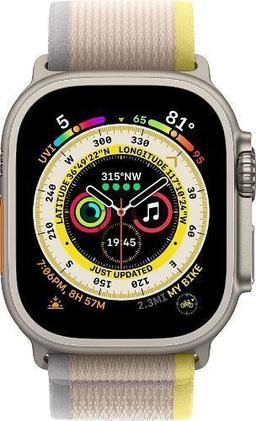 Apple Watch Ultra (Cellular + GPS) - 32GB - 49mm - Titanium Titanium Case with Yellow/Beige Textile Trail Loop Band - S/M Size