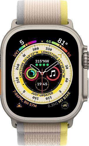 Apple Watch Ultra (Cellular + GPS) - 32GB - 49mm - Titanium Titanium Case with Yellow/Beige Textile Trail Loop Band - S/M Size