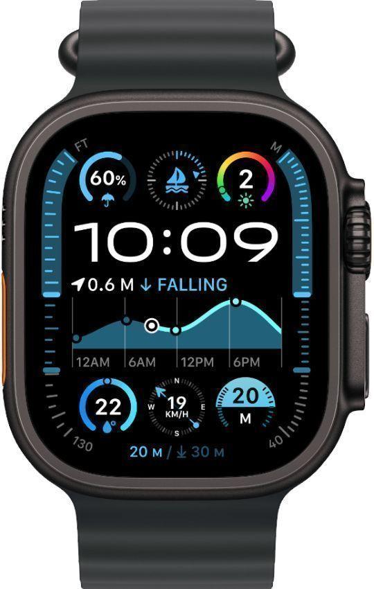 Apple Watch Ultra 2 (Cellular + GPS) - 64GB - 49mm - Black Titanium Case with Black Rubber Ocean Band - One Size