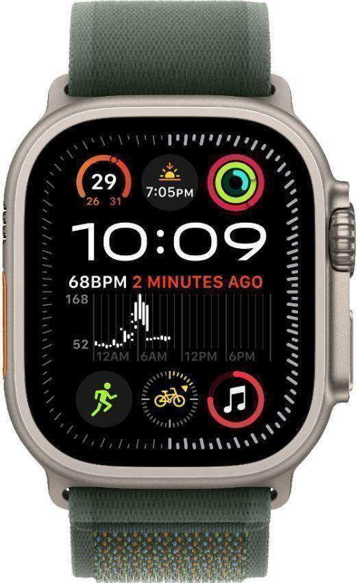 Apple Watch Ultra 2 (Cellular + GPS) - 64GB - 49mm - Titanium Titanium Case with Green Textile Alpine Loop Band - One Size