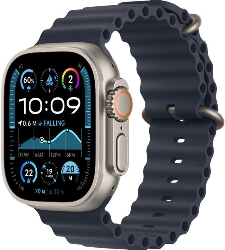 Apple Watch Ultra 2 (Cellular + GPS) - 64GB - 49mm - Titanium Titanium Case with Navy Rubber Ocean Band - M/L Size