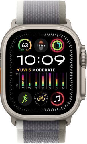 Apple Watch Ultra 2 (Cellular + GPS) - 64GB - 49mm - Titanium Titanium Case with Green/Grey Textile Trail Loop Band - One Size