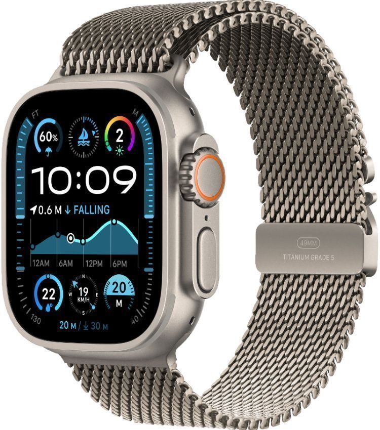 Apple Watch Ultra 2 (Cellular + GPS) - 64GB - 49mm - Titanium Titanium Case with Natural Textile Titanium Milanese Loop Band - Medium Size