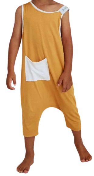 Awakind  Junior Bamboo Singlet Romper (Size 2-3) - Safron - Brand New