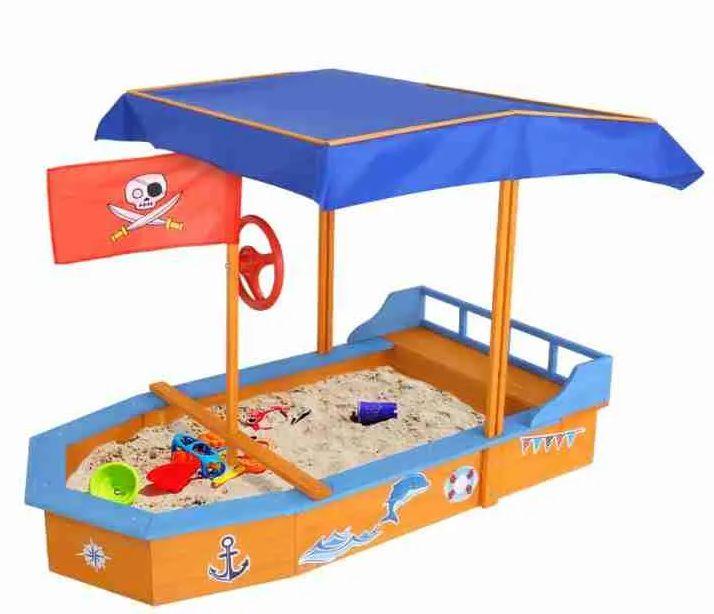 Baby Deluxe  Sandpit Wooden Boat with Canopy - Natural wood - Brand New