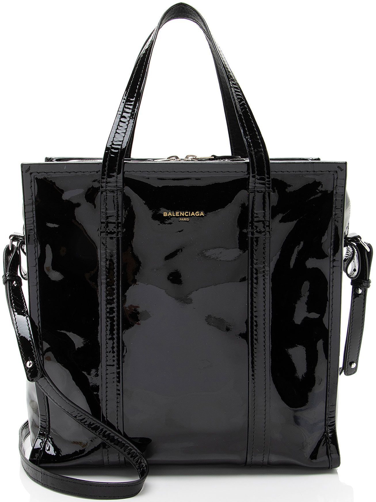 Balenciaga Patent Leather Bazar Small Shopper Tote