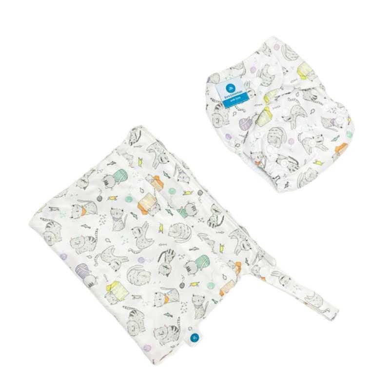 Bare Essentials  Nappy With Wetbag - Kittie - Over Stock