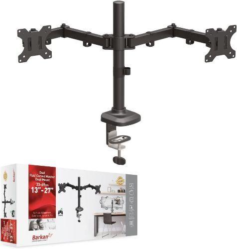 Barkan  Dual Flat/Curved Monitor Desk Mount 13 - 27 Inch - Black - Brand New