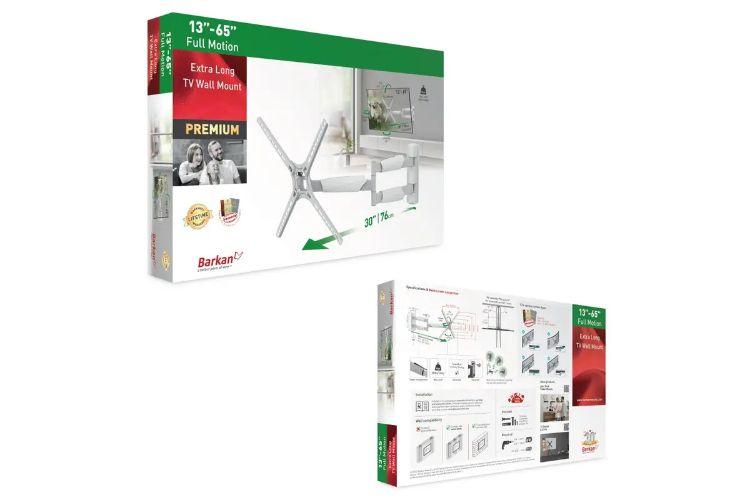 Barkan  Extra Long TV Wall Mount Full Motion 13"-65" - White - Brand New