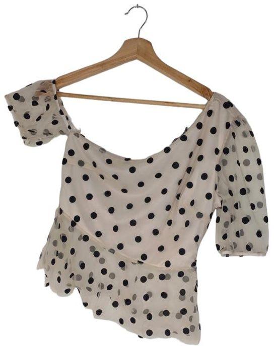 Boohoo  Polka Dot Off The Shoulder Blouse 8 - Cream/Black - Excellent