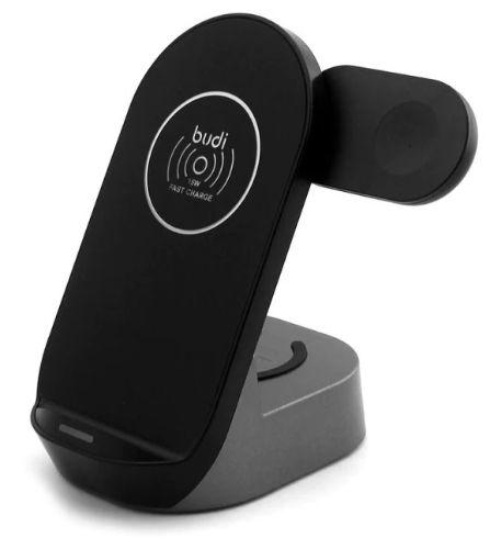 Budi  3 in 1 15W Wireless Charging Stand - Black - Brand New