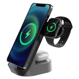 Budi 3 in 1 15W Wireless Charging Stand - Black
