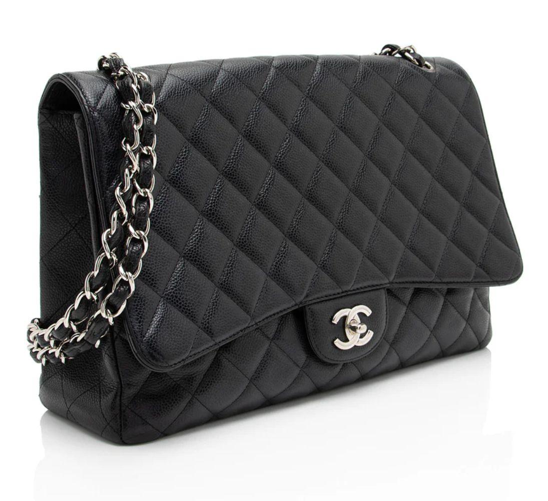 Refurbished Chanel Caviar Leather Classic Maxi Single Flap Bag - Reebelo Australia