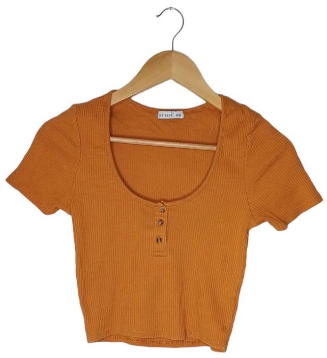 Cotton On Ribbed Cropped Tee M - Mustard