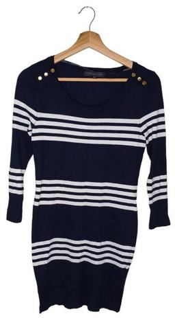 Forever New Longline Knit Blouse XS - Navy/White