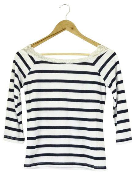 French Connection  Lace Striped Longsleeve Top S - Black/White - Excellent