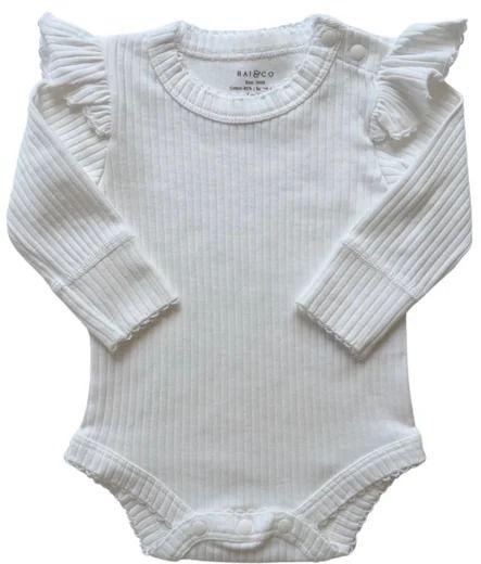 Rai & Co  Frill Basic Long Sleeve Bodysuit (Size 0) - White - Over Stock