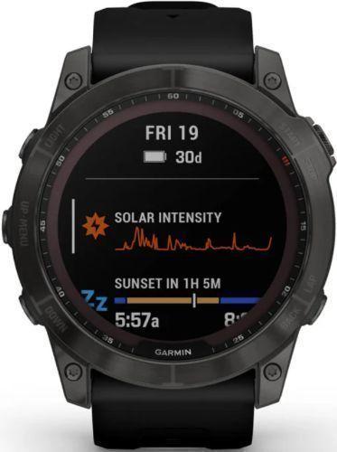 Garmin  Fenix 7X Smartwatch - 32GB - Carbon Gray DLC Titanium-Sapphire Solar Edition (Polymer)-Silicone Band-Black - 51mm - Carbon Gray DLC Titanium - Sapphire Solar Edition (Polymer) - Black - Silicone Band - Silicone - Good