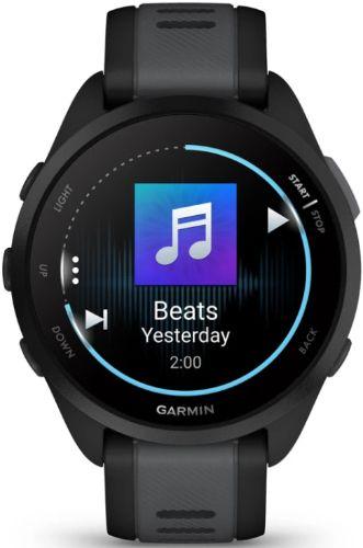 Garmin  Forerunner 165 Running Watch - 4GB - Black-Music Edition (Fiber-Reinforced Polymer)-Silicone Band-Slate Grey - 30.4mm - Black - Music Edition (Fiber-Reinforced Polymer) - Slate Grey - Silicone Band - Silicone - Excellent
