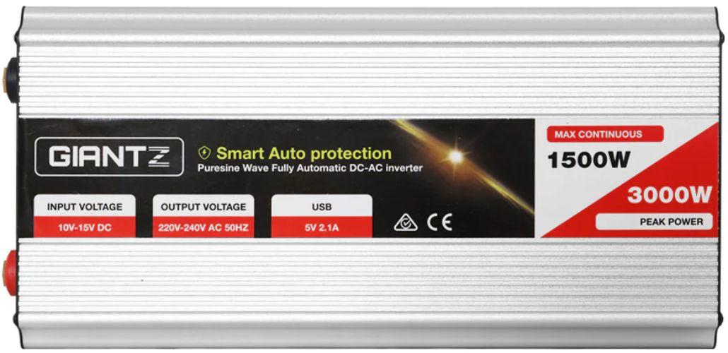 Giantz  Power Pure Sine Wave Inverter 1500W Max 3000W 12V-240V Car Caravan Camping Boat - Silver - Brand New