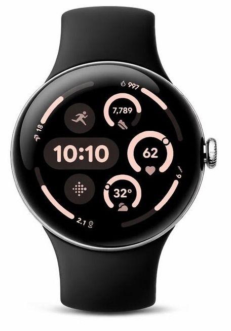 Google Pixel Watch 3 (Bluetooth + LTE) - 32GB - 45mm - Polished Silver 100% Recycled Aluminum Case with Obsidian Fluoroelastomer Active Band