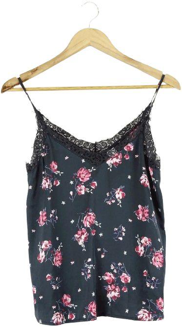 H&M  Floral Singlet 4 - Black/Pink - Excellent