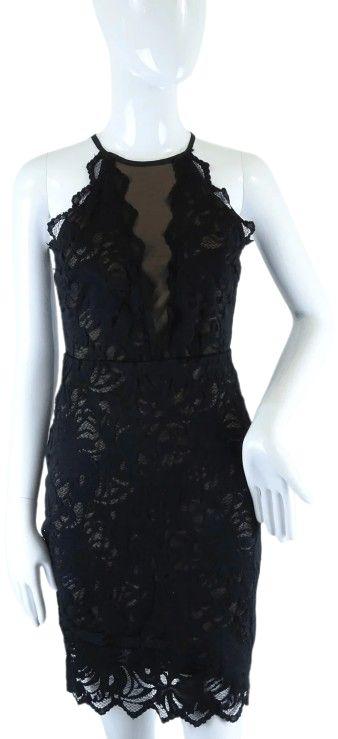 H&M  Lace Bodycon Dress 8 - Black - Excellent