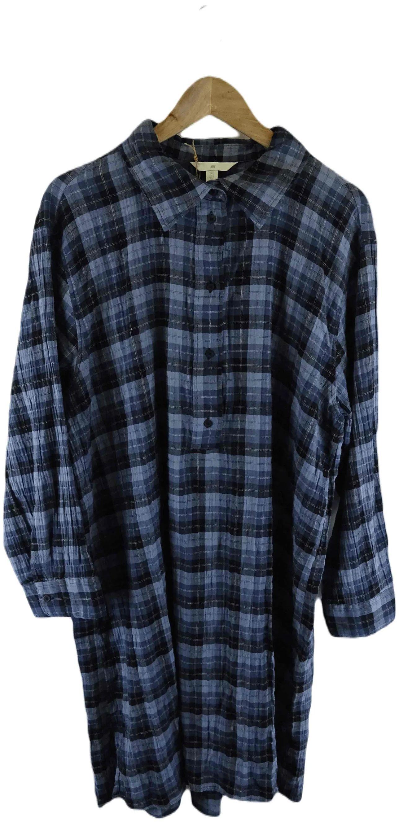 H&M  Plaid Longsleeve Smock Dress L - Blue/Black - Excellent