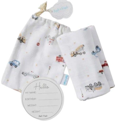 Jiggle & Giggle  Muslin Wrap & Arrival Card - Transport - Over Stock
