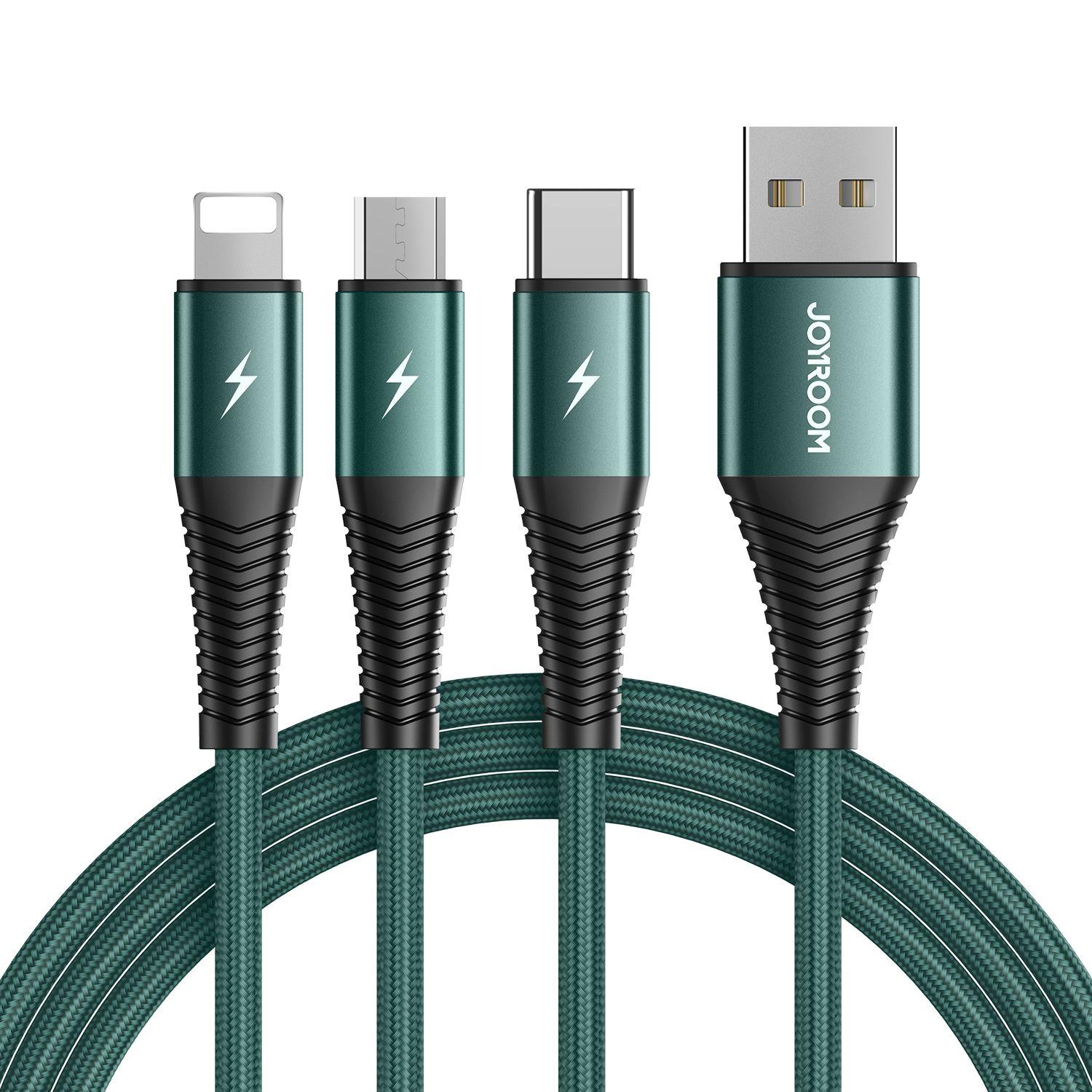 Joyroom S-1230G4 3-in-1 Phone Charging Cable (Lightning+ Type-C + Micro) (1.2M) - Green