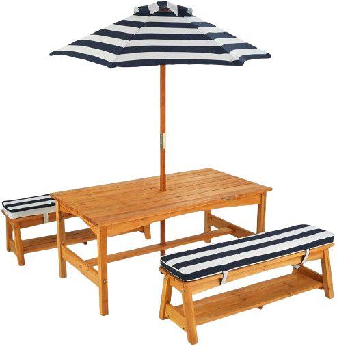 Kids Luxury Outdoor Table Set with Cushions & Umbrella - Navy - Over Stock