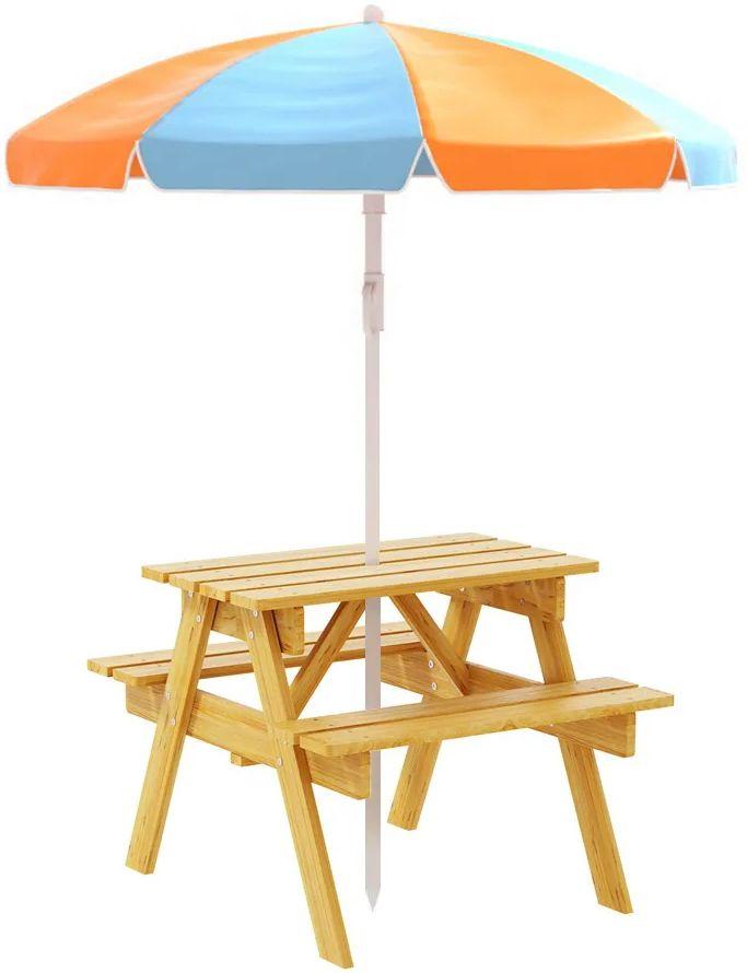 Kids Outdoor Table and Chairs Set with Umbrella - Multicolor - Over Stock