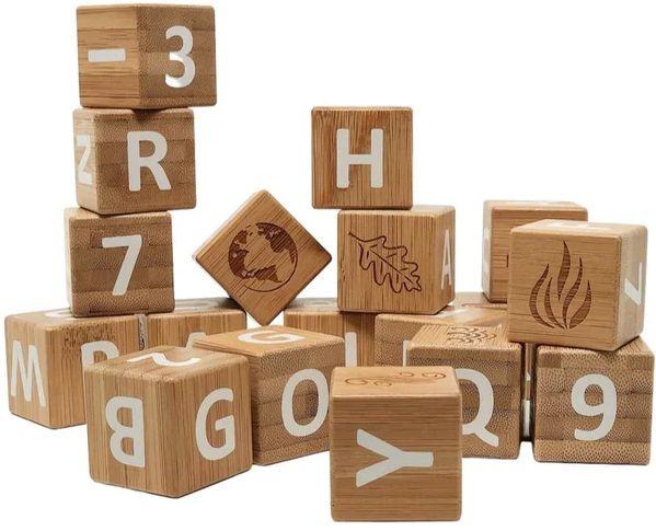 Kinderfeets  Bamboo Alphabet Blocks - Brown - Brand New