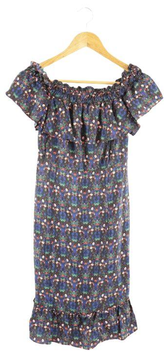 Kookai  Off The Shoulder Floral Dress 10 - Black - Excellent