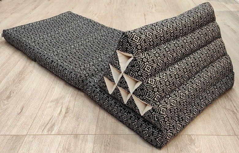 Mango Trees [Large] THREE FOLDS Thai Triangle Pillow Foldout Daybed TTP10B - Black - Brand New