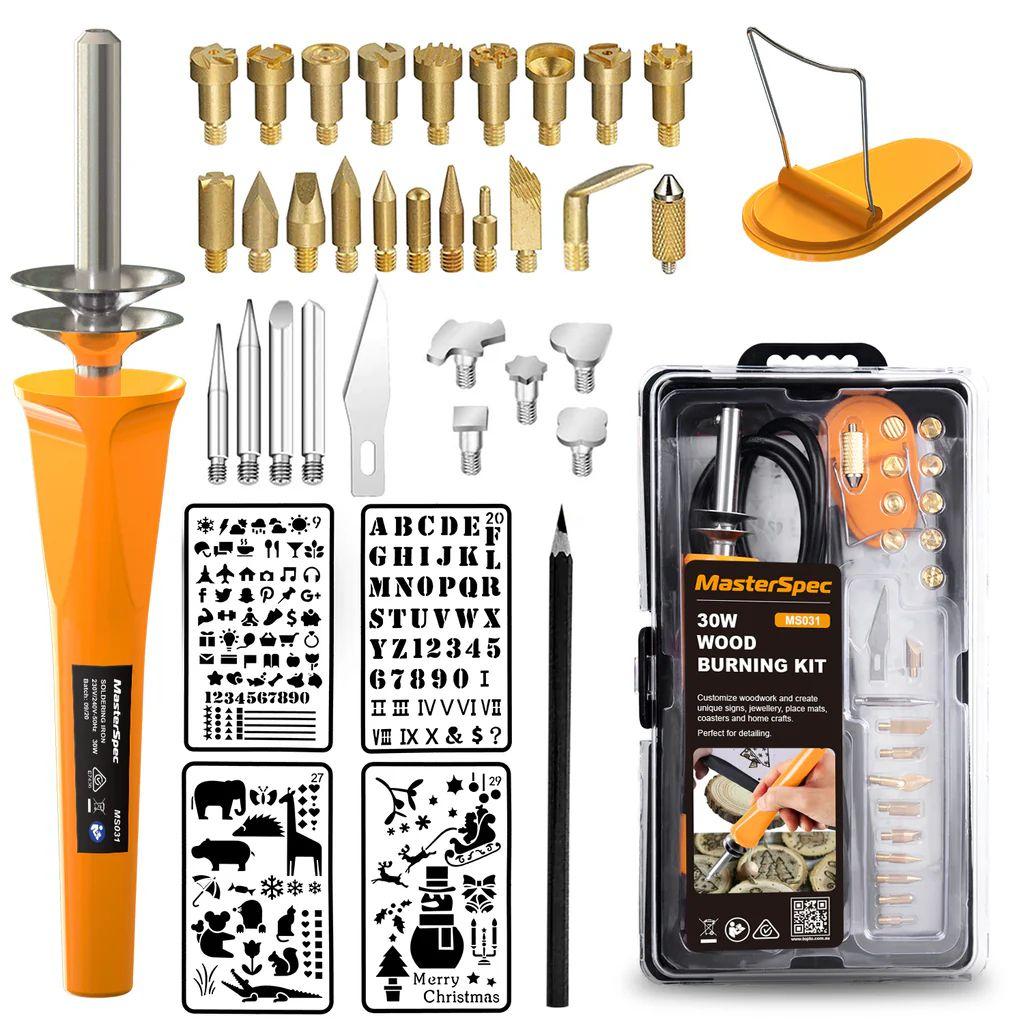 MasterSpec  30W Wood Burning Set Electric Soldering Iron Kit Iron Burner Hobby Kit (37Pcs) - Default - Brand New