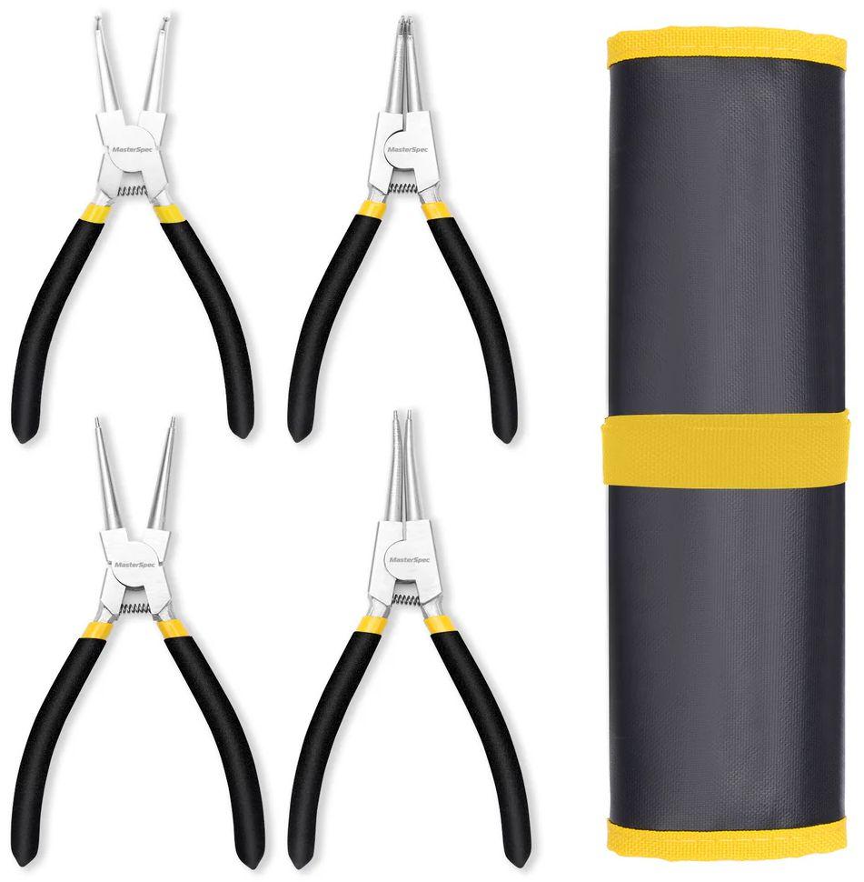 MasterSpec  7" Nickel Coated Circlip Pliers Set Snap Ring Remover Rolling Pounch - Black/Yellow - Brand New