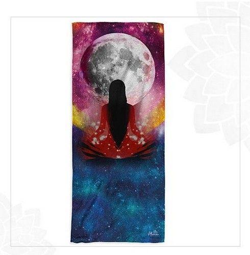 Alma Universal MEDITATION MOON BEACH TOWEL unisex Eco-friendly beach gym camping towel sand free galaxy art made from recycled plastic bottles - Default - Brand New