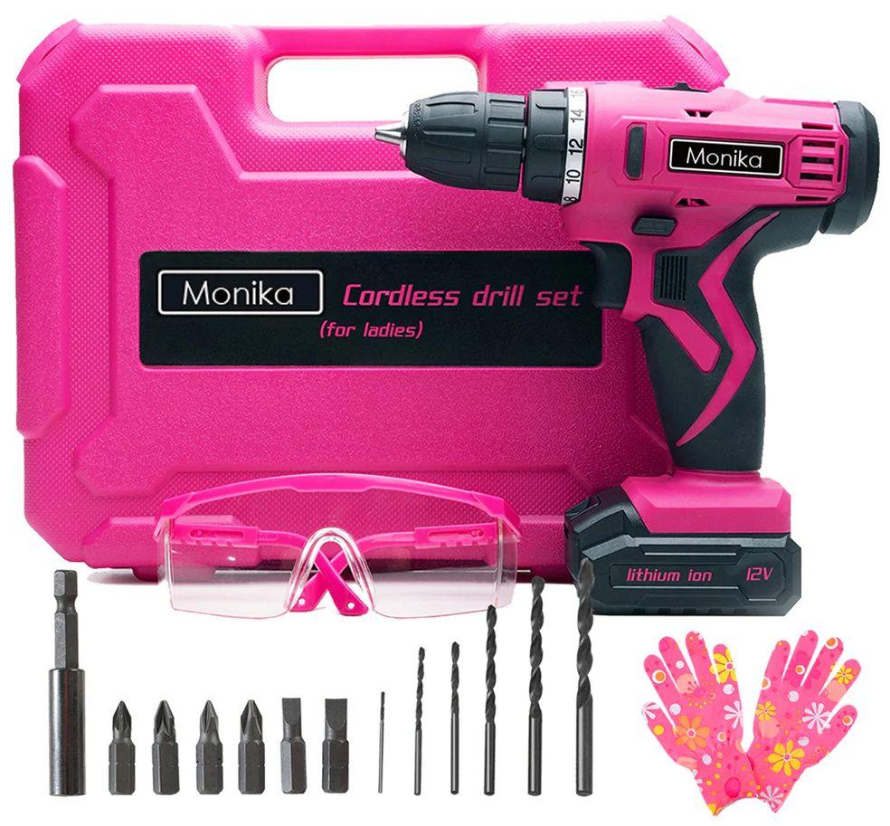 Monika  12V Pink Lithium Cordless Drill - Pink - Brand New