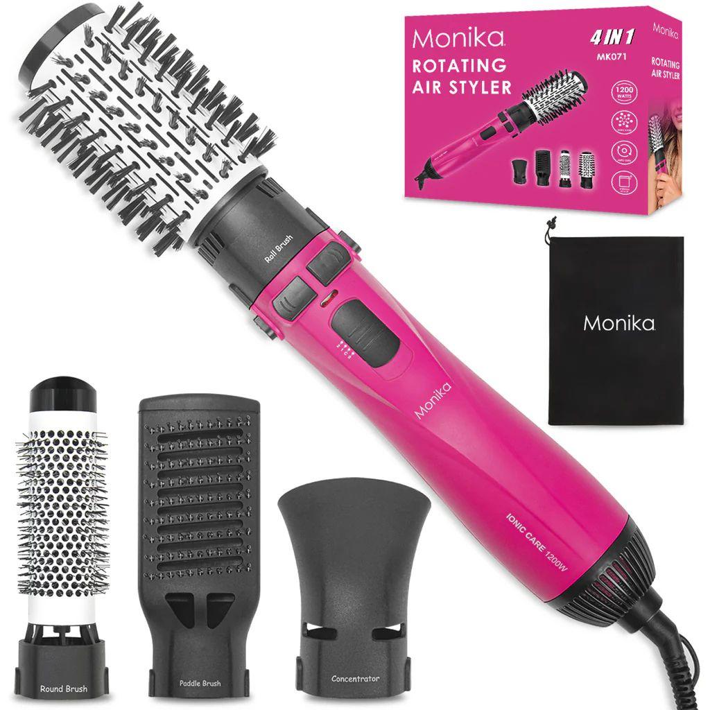 Monika  4-in-1 1200W Hair Styler Auto Curler Hot Air Brush w/ Ionic Care Tech Straightening Curling Blow Drying - Pink/Black - Brand New