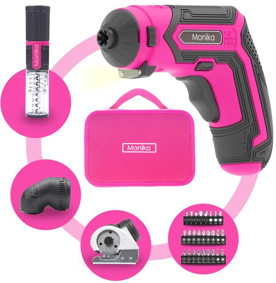 Monika  4V Cordless Electric Cutter Kit 5-in-1 Multi-Functional Screwdriver Electric Wine Corkscrew - Pink/Black - Brand New