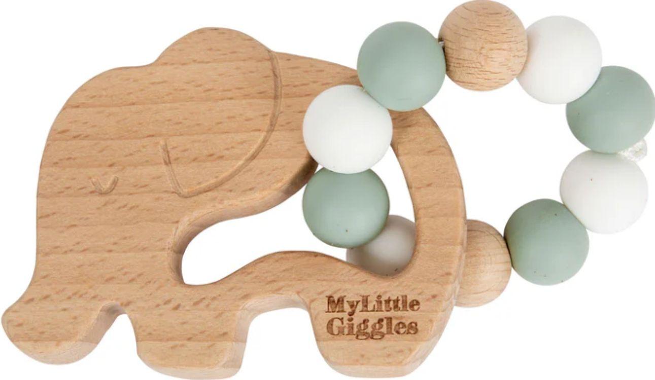My Little Giggles Elwood Elephant Ring Teether - Brand New - Sage