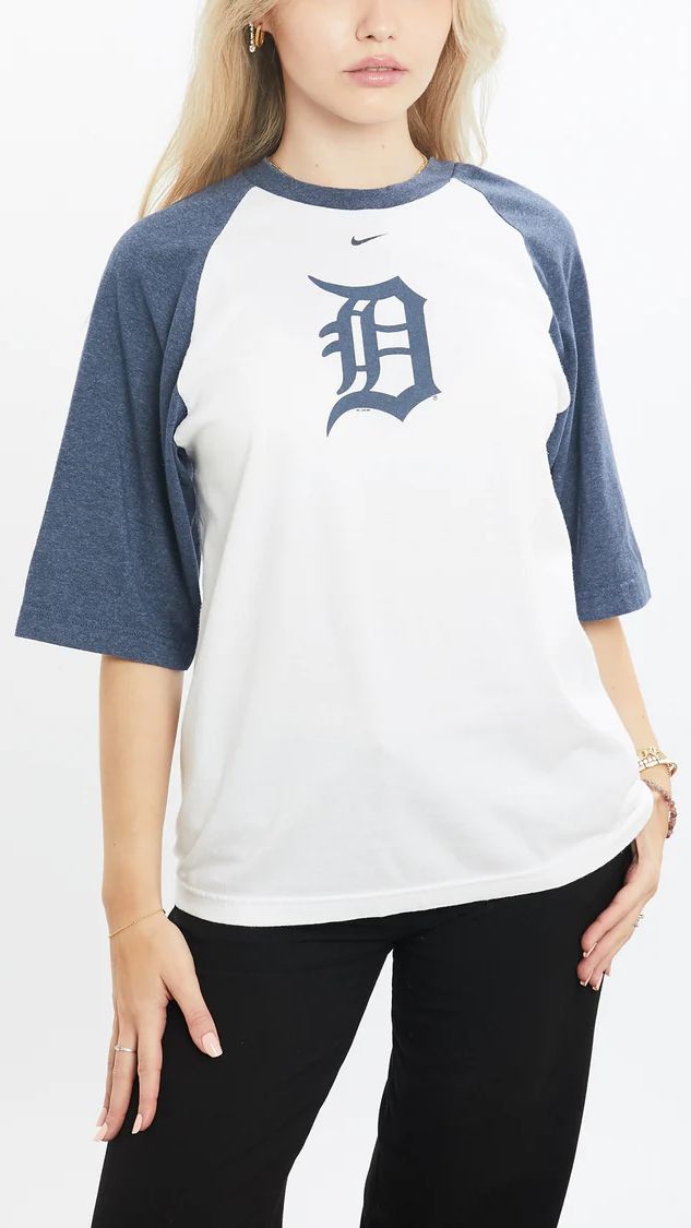 Nike MLB Detroit Tigers Raglan Tee S - White/Blue