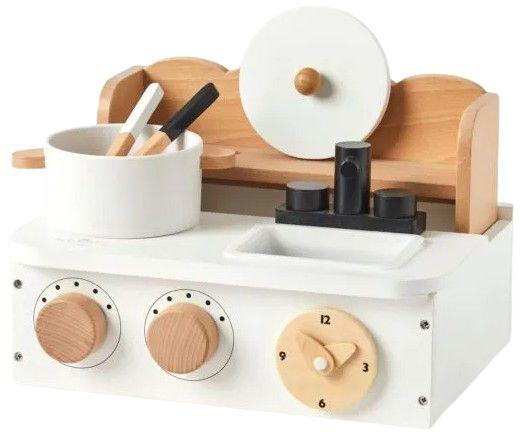 Nordic Kids  Wooden Kitchen Stove Set - Black/Natural/White - Over Stock