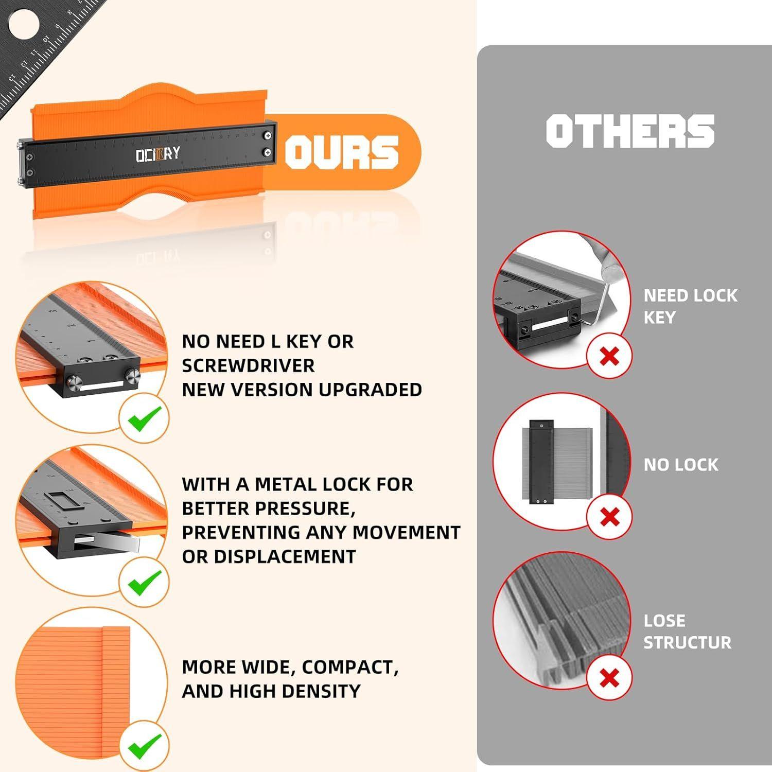Ocikry Contour Gauge 10"  Adjustable Lock