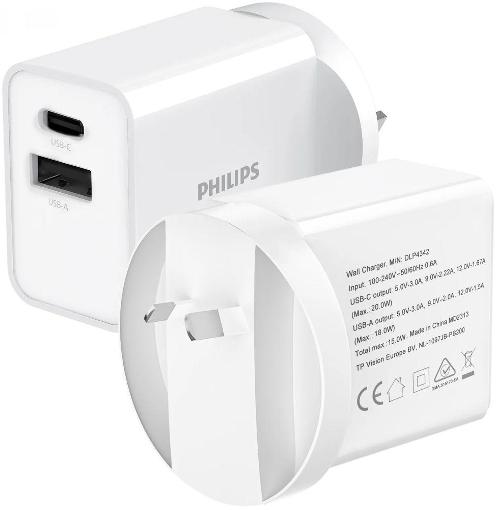 Philips   20W Power Adapter Wall Charger Plug DLP4342 - White - Brand New