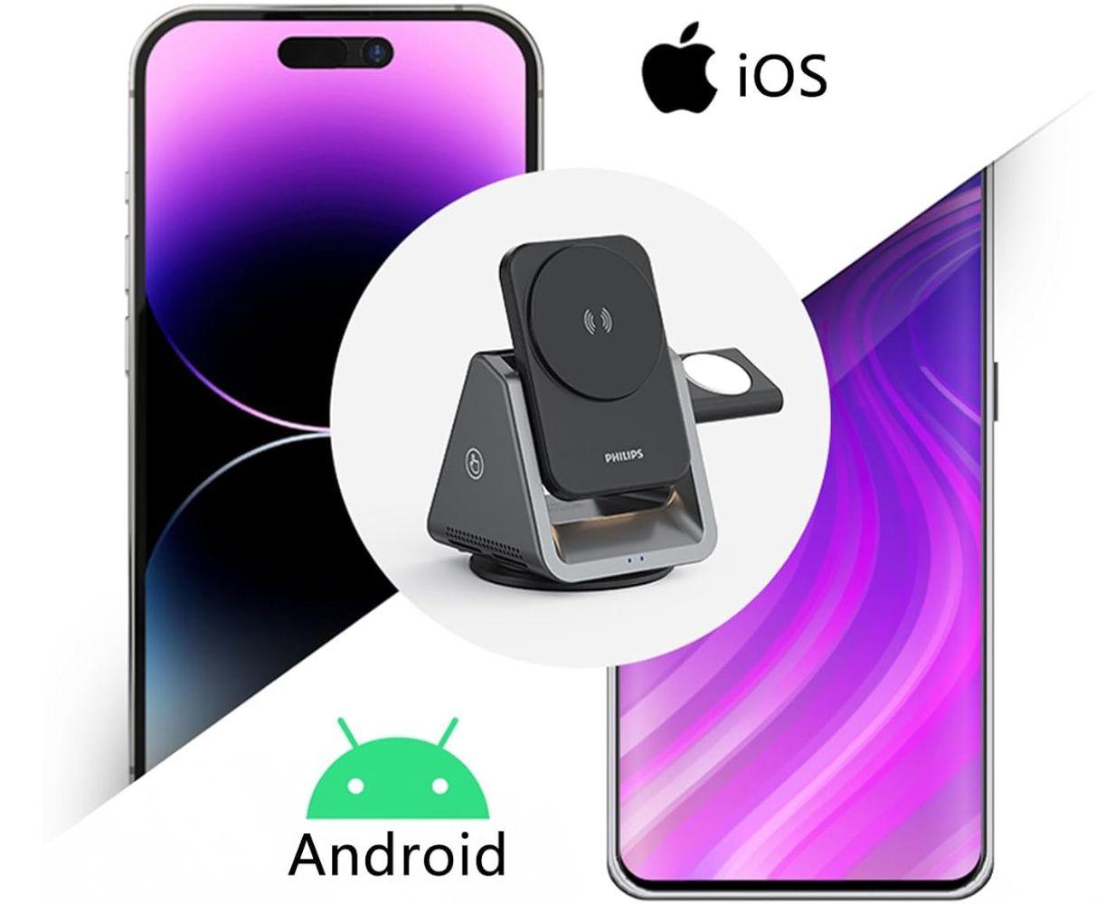 Philips 3-in-1 Magnetic Wireless Charger (DLK3540Q) - Gray